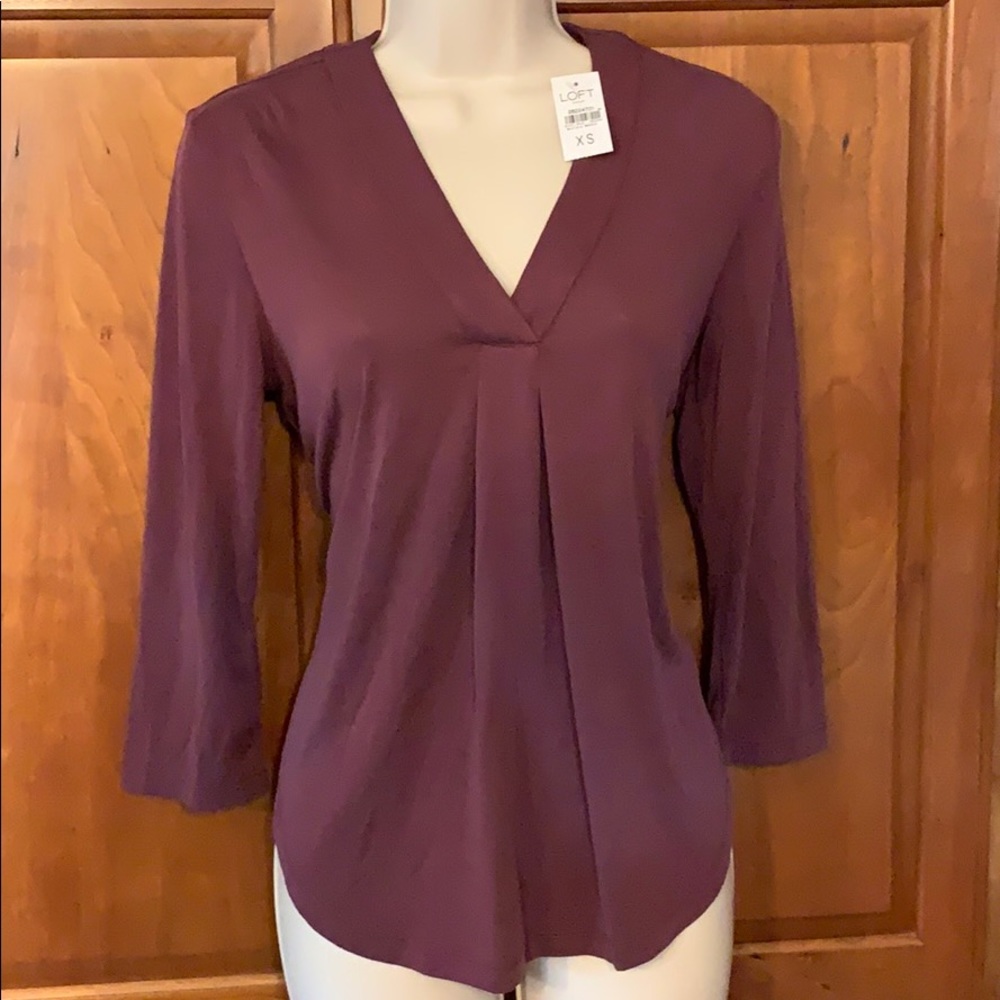 NWT LOFT Burgundy Dress Shirt Blouse XS